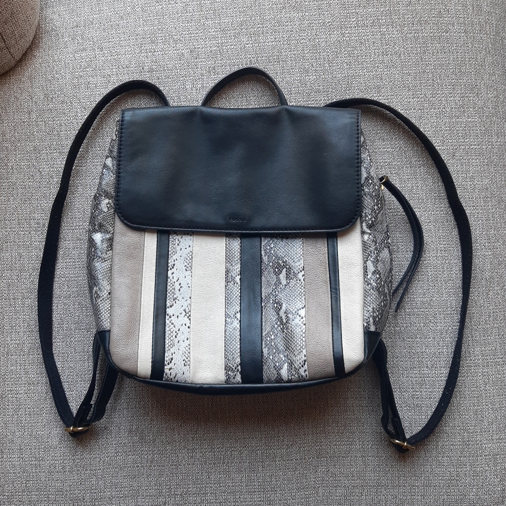 Fossil Claire Snakeskin Patchwork Backpack